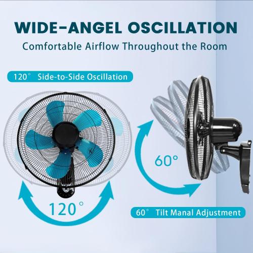 20 Inch Wall Mount Fan with Remote, 3-speed Wall Oscillating Quiet Fan with 5 Blades, Adjustable Tilt and Timing, High Velocity Wall-Mounted Fans for Bedroom, Gym, Office, Warehouse, Garage, SILVER, see the pictures
