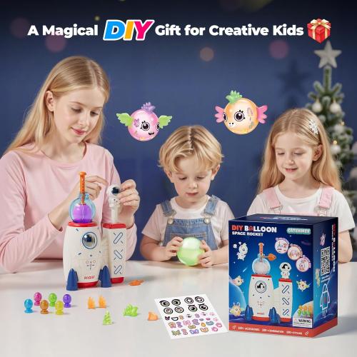 PINSHILE DIY Space Magic Balloon Craft Kit, Sticker Decorated Balloons Toy for Kids, Rocket Air Pump Fun with Balloon Monster Pals, DIY Creative Activity, Birthday Gifts for Girls Boys Ages 3