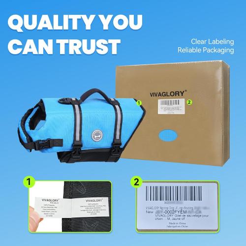 VIVAGLORY Dog Life Vest Rip Stop Dog Swim Vest, S, Blue | High Visibility Ripstop for Puppy Cat Doggy, Life Jacket with Handle & Leash Ring for Boating & Swimming