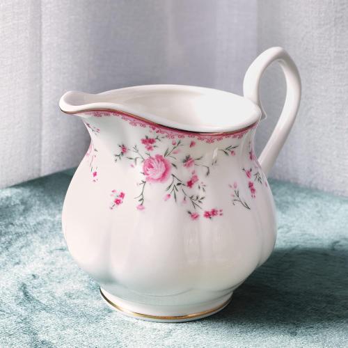 fanquare Vintage Porcelain Tea Set for Women Tea Party, Cup and Saucer Set for 6, Wedding Floral Teapot Set for Adults, Pink Rose
