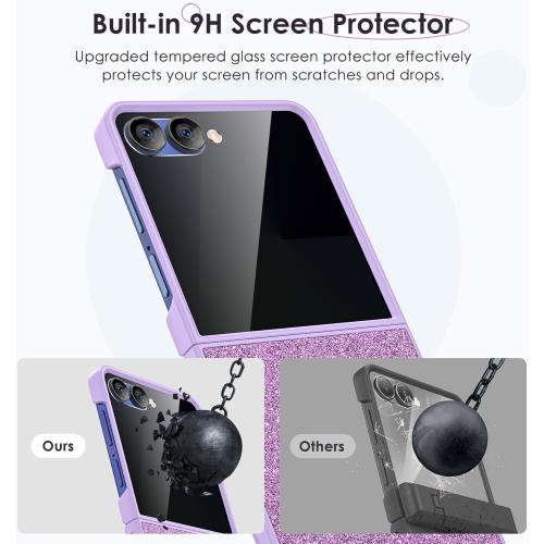 Maxdara for Z Flip 7 Glitter Case, Samsung Flip 7 Magnetic Case with Privacy Screen Protector Slim Cover Support Wireless Charging, Purple (Privacy Screen)