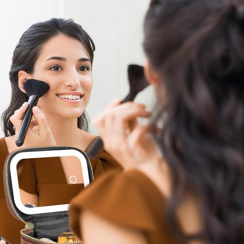 Mini Makeup Bag with Led Mirror, Small Travel Make up Bag 3 Light Modes Adjustable Brightness, for Women Organizer Cosmetic Bag, Portable Travel Train Toiletry Bag, for Pool Parties Work Touch-Ups