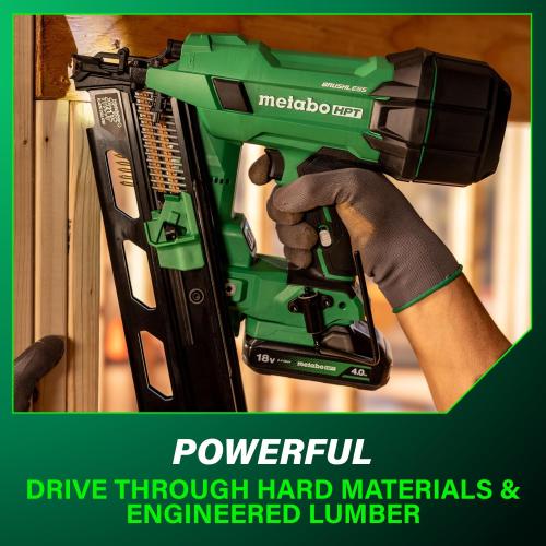 Metabo HPT 18V MultiVolt Cordless 21° Framing Nailer Kit, 3-1/2 Plastic Strip Framing Cordless Nailer, Power Tool with 4.0Ah Lithium Ion Battery, Drives 2 to 3-1/2 Nails, NR1890DRA