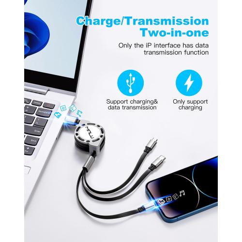 2 pack Multi Charging Cable 3A, [2Pack 4ft] Retractable Multi Charging Cord 3 in 1 Fast Charger Cord, USB C Charger Adapter with Lightning/Type C/Micro USB Ports for Cell Phones/iPhone/Samsung/PS/Tablets