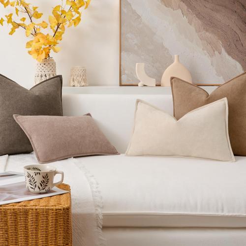 Kevin Textile Soft Waterproof Lumbar Pillow Cover 14x24 1 Pack, Beige