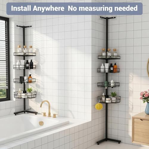 Corner Shower Caddy Standing, 4-Tier Sturdy Rust-Resistant Shower Corner Shelf Organizer, Shower Organizer Corner Universal Fit for Any Bathroom Height