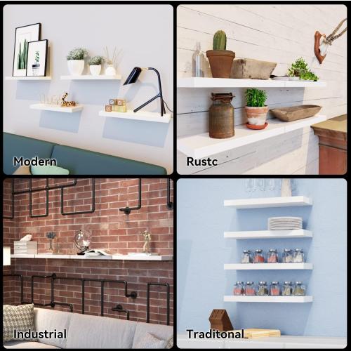 Floating Shelves for Wall, 4 Sets Modern Mounted Shelves, Display Shelves for Wall Decor, White Floating Shelves for Bathroom, Kitchen, Living Room – White