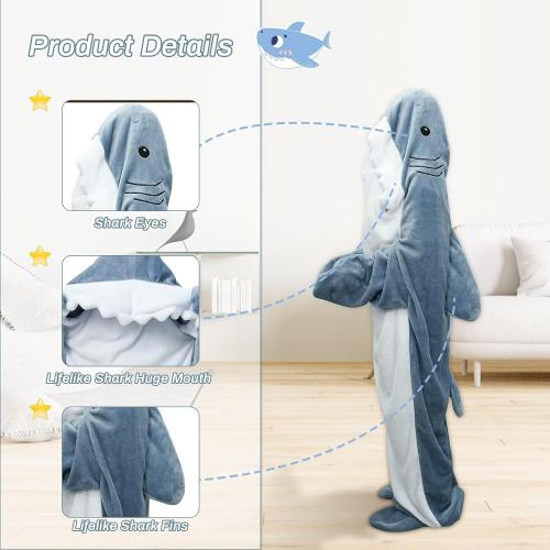 Shark Onesie Shark Blanket Hoodies Wearable Shark Blanket Soft Flannel Shark Costume Sleeping Bag Shark Pajamas