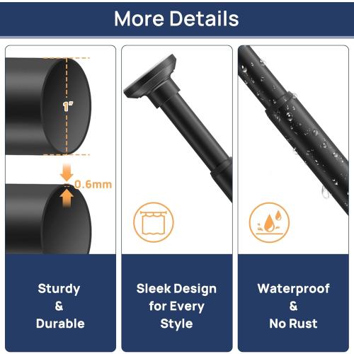 ENJOYBASICS Matte Black Shower Curtain Rod 30 to 76 Inches, 1 Inch Stainless Steel Adjustable Spring Tension Rods No Drill for Bathroom, Closet, Window, Room Divider, Never Rust, Non Slip
