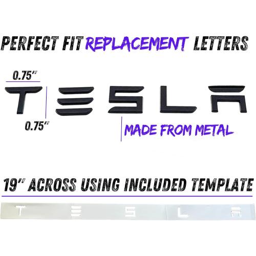 Metal Tesla Letters Emblem Trunk Logo Decal Tailgate Rear 3m Adhesive Compatible with Tesla Model 3 Y Highland Juniper Matte Black (Tesla Letters)