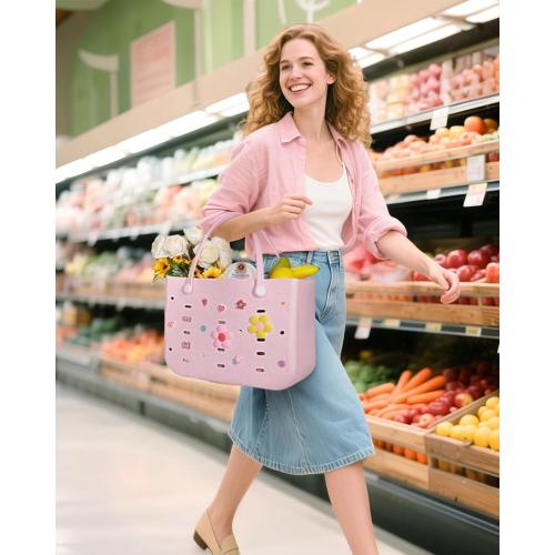 BAGSMART Beach Bag for Women, Water-resistant Rubber Tote Bag, Sandproof Vacation Essentials for Summer Swim Cruise Pool MISSING CHARMS