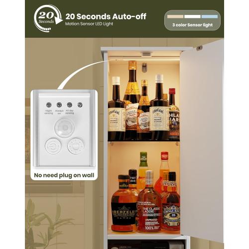 HAIOOU 67 Tall Bathroom Storage Cabinet with Light,11.8W Narrow Bathroom Cabinet with Adjustable Glass Shelves,Slim Freestanding Cabinet for Small Spaces,Skinny Cabinet for Kitchen,Living Room white