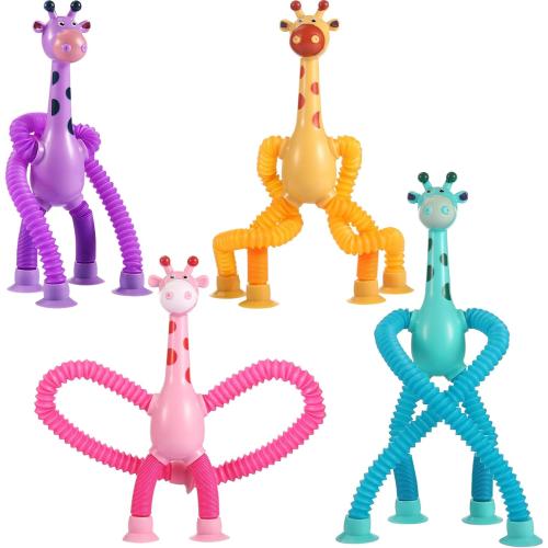 Easter Basket Stuffers for Toddler Kids ,Pop Tubes Giraffe Travel Toys 4Pcs,Airplane Car Travel Activities for Toddlers,Suction Cup ‌Sensory Fidget Toy,Fun Screen-Free Activity for Boy & Girl