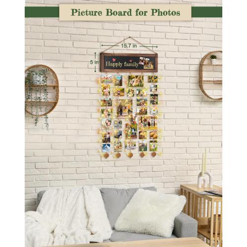 Bikoney Picture Frames Collage Photo Hanging Display Picture Board Wood Rustic Frames for Wall Decor and Dorm Room Decor with Blackboard and 30 Clips Carbonized Black