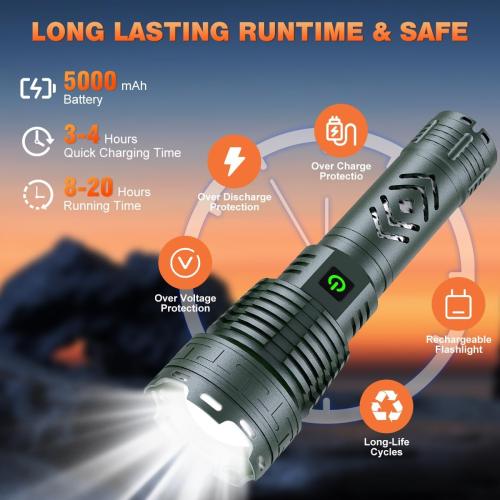Alifa Rechargeable LED Flashlights 980000 High Lumens, Super Bright Tactical Flashlights Rechargeable, 5 Modes Brightest Powerful Waterproof Flashlight with Zoomable for Emergencies Camping
