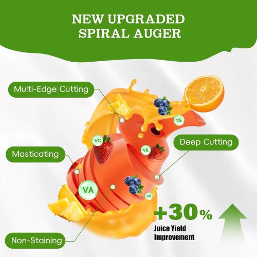 Cold Press Juicer, Wide Feed Chute Juicer Machines, Stainless Steel Slow Masticating Juicers Easy to Clean, Vegetables & Fruits Juice Extractor, High Juice Yield, Gray Knob