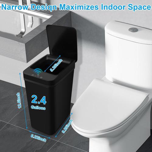 Bathroom Trash can,Smart Touchless Trash Can,Automatic Motion Sensor Trash Bin With Lid,2.4 Gallon Garbage Can, Kitchen, Bathroom, Office, Bedroom Trash can (Black)