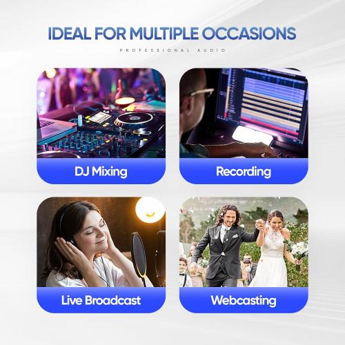 6 Channel Audio Mixer, Sound Board Mixing Console Audio Interface Digital USB Bluetooth Reverb Effect, Input 48V Phantom Power Stereo DJ Studio Mixer for PC Recording FX 16-Bit DSP Processor