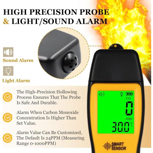 Carbon Monoxide Detectors, Portable CO Detector with Temperature Sensor ＆ LCD Backlight Screen, Handheld Carbon Monoxide Meter Tester 0-1000PPM Range, Indoor/Oudoor (Includes Battery x3)
