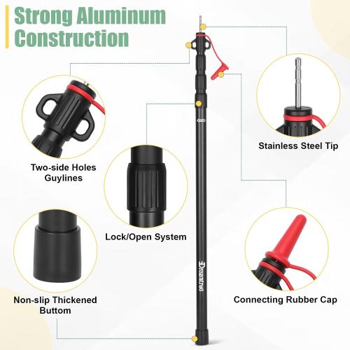 Dreamtrue Tarp Poles Telescoping, Upgraded 4-Section Adjustable Tent Poles, Heavy Duty Aluminum 8.7Ft Length Shade Sail Poles, Canopy Awning Support Poles Set Sun Shade Cloth Poles(Black-2pcs)