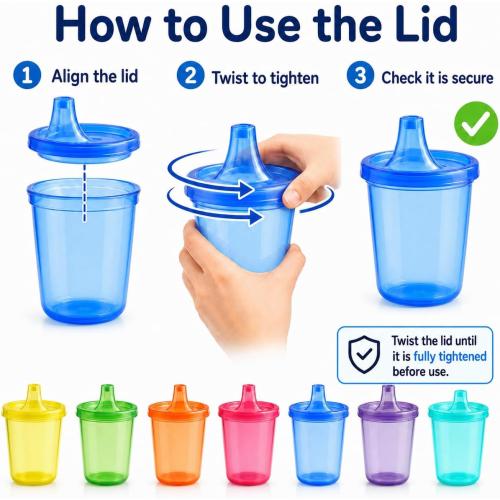Youngever 7 Pack Kids Sippy Cups - 7 Assorted Color Sippy Cups for Infant, Toddler