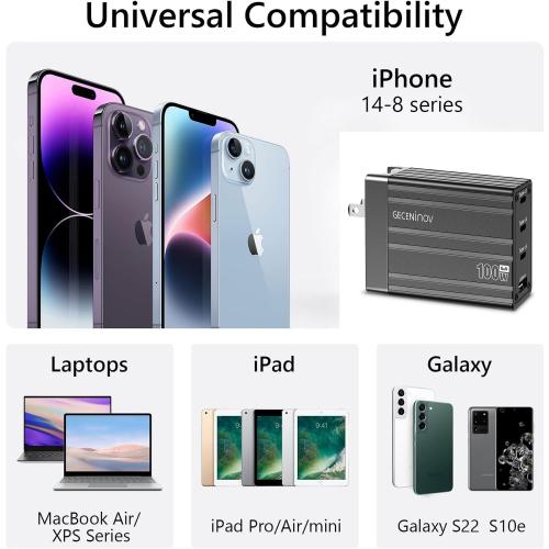 Black 100W USB C Charger Block,4 Ports,Type C GaN Fast Block,Foldable Travel Plug Power Adapter for iPhone iPad Samsung Laptop,Tablets MacBook Pro Charger Replace for 65W 45W