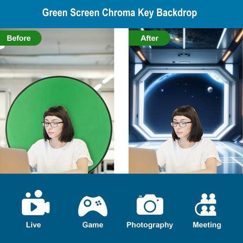 Cosmos 1 Pc Green Screen Backdrop 43 in / 110 cm Diameter Foldable Portable Photography Background Green Screen Chroma Key Backdrop for Photography Photo Video Studio, Live Streaming, Video Meeting