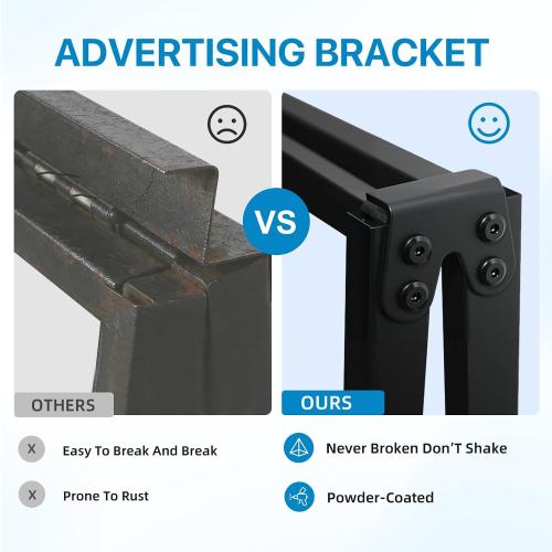 Heavy Duty Slide-in Folding A-Frame Sidewalk Sign 24x36 Inch Black Coated Steel Metal Double-Sided,Only Frame,No poster board
