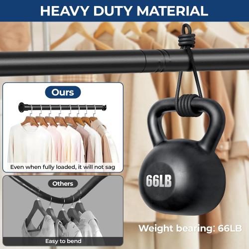 Mavivegue Closet Rod, 17 to 84 Inch Adjustable Closet Rods for Hanging Clothes, Heavy Duty Tension Rod, Black Curtain Rod, for Closet, Wardrobes, Bathroom, Laundry