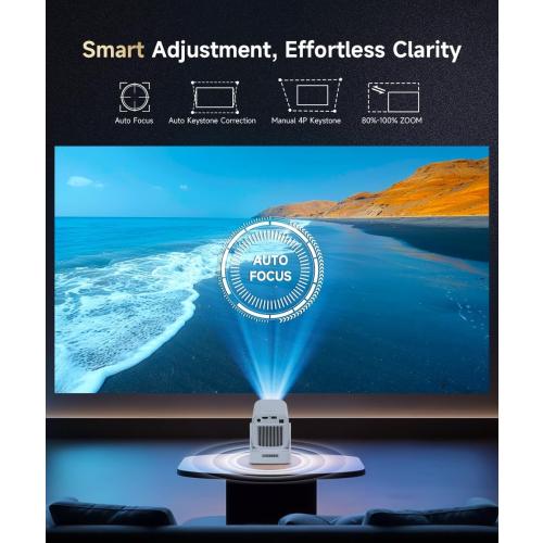 【Auto Focus&1080P】Magcubic Mini Smart Projector with 4K Support, Portable Projector with Wifi and Bluetooth, 5W Speaker, Built in Apps, Voice Control, Outdoor Movie Projector