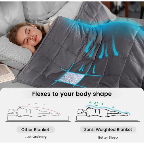 ZonLi Weighted Blanket (60x80, 20lbs, Dark Grey) Queen Size Weighted Blanket for Adults, High Breathability Heavy Blanket, Soft Material with Premium Glass Beads
