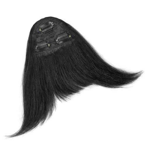 Yaki Straight Clip in Bangs with Temples for Black Women Natural Looking Synthetic Hair Fringe Hairpiece with 3 Secure Clips Kinky Straight Bangs Hair Extensions(Natural Black)