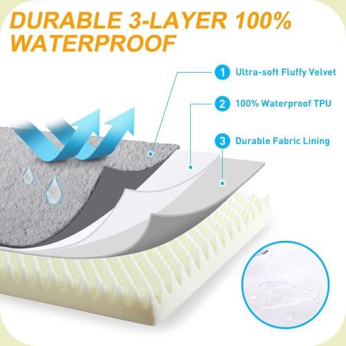 KSIIA Orthopedic Dog Bed, Deluxe Plush Waterproof, 29 x 18 Inch, Gray, 3-Inch Thick High-Density Egg Crate Foam, Removable Cover, Machine Washable