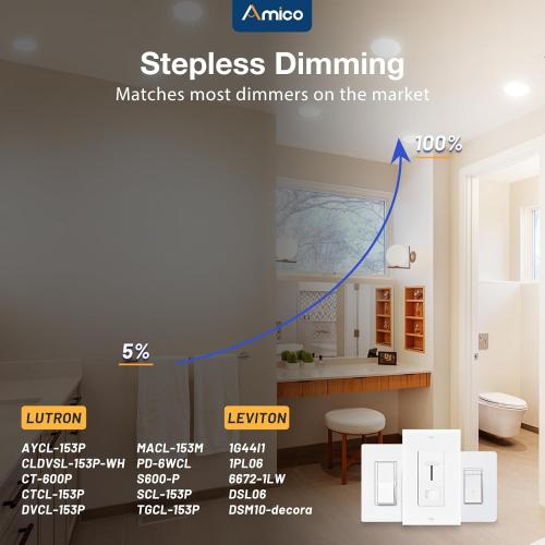Amico  4 Inch 5CCT Ultra-Thin LED Recessed Dimmable Ceiling Light with Junction Box, 2700K/3000K/3500K/4000K/5000K Selectable, 10W Eqv 60W, 800 Lumens, High Brightness Downlight - ETL&FCC