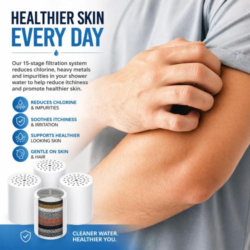 Casaheal 4 Pack 15 Stage Shower Filter Replacement Cartridge for Hard Water, Universally Compatible with Any Similar Design, Shower Water Softener with High Output