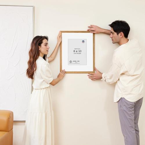 Oak Wood Picture Frames 24x36 with Mat 20x30 - Natural Solid Wood Poster Art Photo Frame Wall Hanging