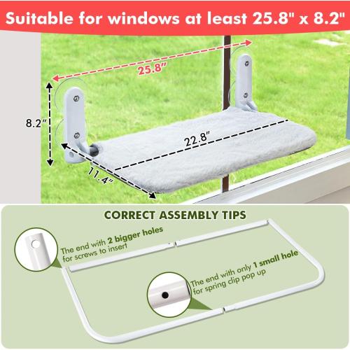 2PC Cat Window Perch Cordless Foldable Cat Hammock Bed for Window with Metal Frame and Reversible Cover, Large Suction Cups Window Resting Seat for Indoor Cats (Cat Bed, L-2PC)