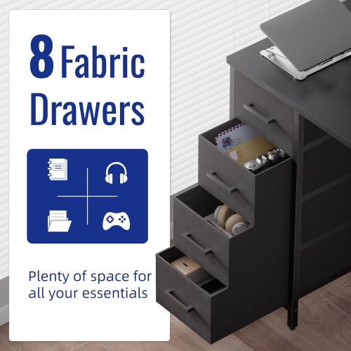 Pamray 47 Inch Computer Desk with 8 Fabric Drawers PC Gaming Desk Home Office Study Work Writing Table for Bedroom Grey