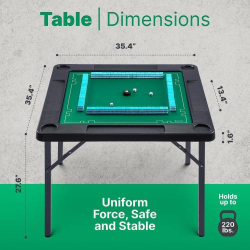 Queensell 35 Folding Game Table, Domino Table, Mahjong Table with Heavy-Duty Legs - 35 x 35 x 27 Inches with Storage Bag Double Sided Mat