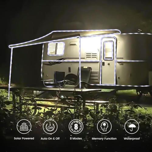 200 LED Solar Rope Lights Outdoor, 66FT Solar String Lights Indoor Waterproof Solar Powered Trampoline Light Clear Tube Pool Light for Camping Fence Yard Walkway Path Garden Outside Decor（White