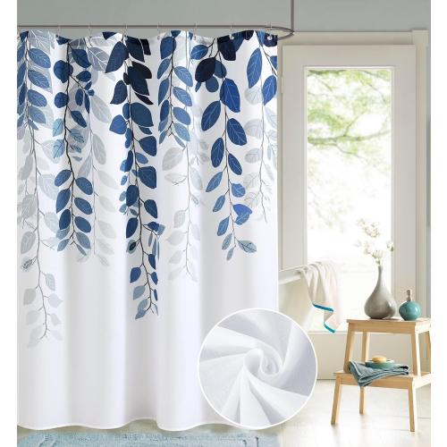 BOODII Blue Leaves Shower Curtains for Bathroom Spring Floral Plant Leaves Shower Curtain Narrow Vine Succulent Botanical Bath Curtain Linen Like Texture Ink Natural Bathroom Decor 54x72