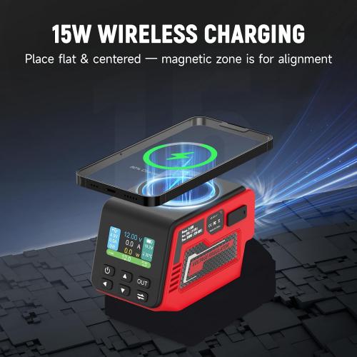 300W Adjustable DC 2–30V Voltage Regulator Compatible with Milwaukee 18V Battery XT60 Output, 140W Type-C, 18W USB-A, 15W Wireless Charger, LCD Display (Battery Not Included)