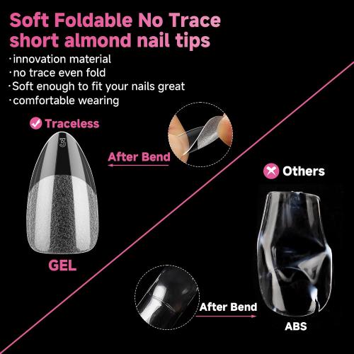 UNA GELLA Short Almond Nail Tips, 312pcs X-Soft Gel Nail Tips Almond Shape