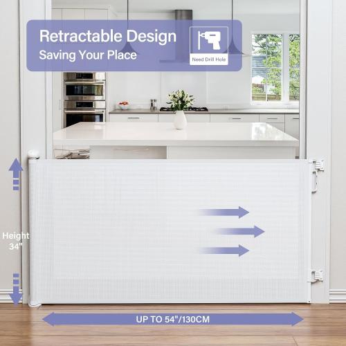 PRObebi Retractable Dog Gate for the House Extends to 54 Wide 34 Tall, Gates for Baby Indoor, Stair Gate for Outdoor, Staris, Hallways, Doorways, Deck, Porch, Need Drilling