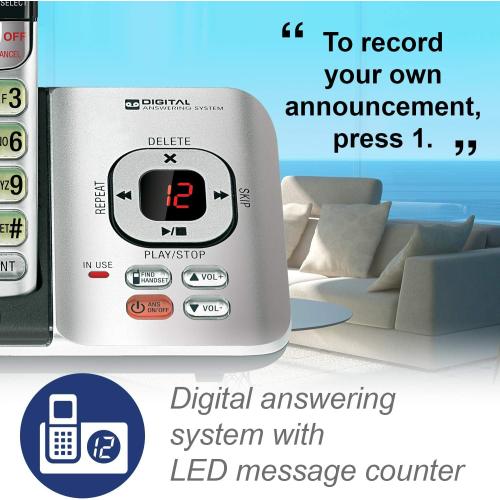 VTech CS6529 1-Handset Cordless Phone with Answering Machine, Caller ID/Call Waiting, DECT 6.0 Expandable, Handset Speakerphone, Silver/Black