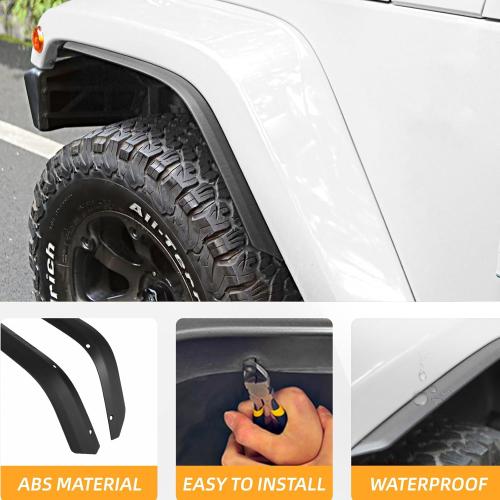 Front & Rear Fenders Flares Extension for 2007-2018 Jeep Wrangler JK JKU Widened Wheel Fenders Flares, Installed on the Original Fender Flares