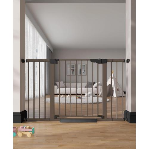 Cumbor 29.7–51.5 Extra Wide Baby Gate for Stairs, Pressure-Mounted Dog Gates for Doorways & Hallways, Auto-Close Walk-Through, No-Trip Design, Child Proof Safety, Dog/Pet Gate for Indoor Use, Brown
