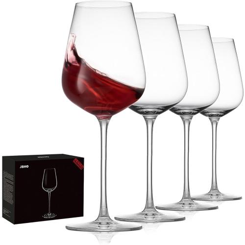 JBHO Hand Blown Italian Style Crystal Bordeaux Wine Glasses - Great Gift Packaging - Red Wine Glasses Lead-Free Premium Crystal Clear Glass - Set of 4-18 Ounce
