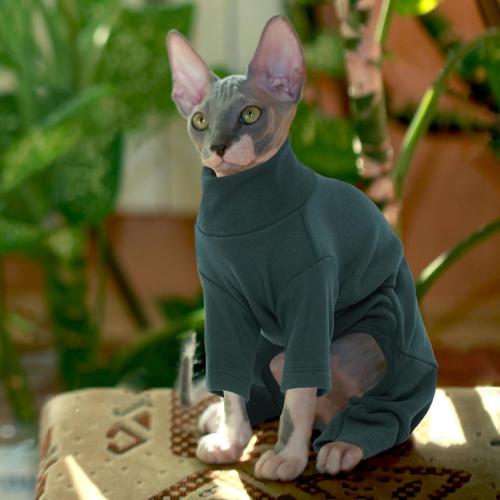 ROZKITCH Sphynx Cat Clothes, Breathable Soft Cat Jumpers for Cats Only, Coat with Four Legs, Warm Sweater T-Shirt Pajamas Jumpsuit Vest Cornish Rex Devon Rex Peterbald DarkGreen XXL