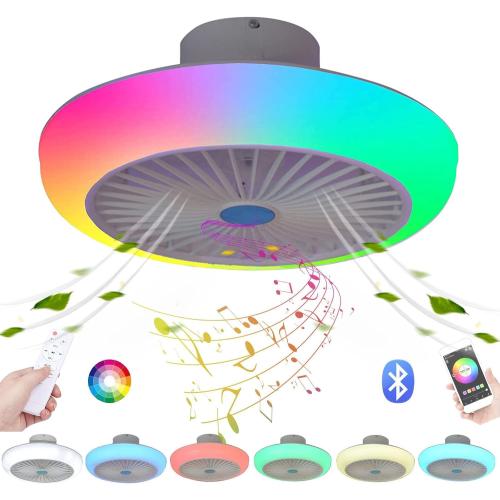 Size 17.7 Color White Ceiling Fans with Lights and Remote Bluetooth, RGB Dimmable LED Enclosed Ceiling Fans for Kids Room, with Bluetooth Speaker And 3 Colors Led Light, 3 Wind Speed & App-Timing Setting, White 17.7''